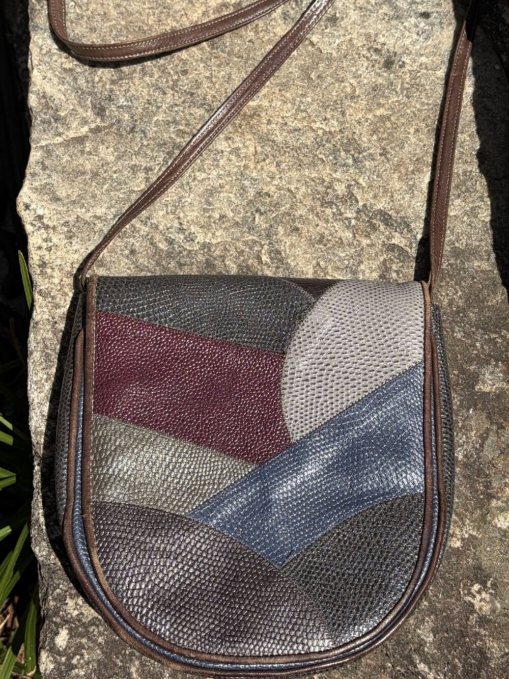 Vintage Carlos Falchi Patchwork Exotic Leather Reptile Crossbody Bag Purse 80’s